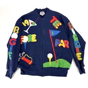Vintage‎ Golf Sweatshirt Womens Large Blue 90s Quilted Embroidered Sports USA